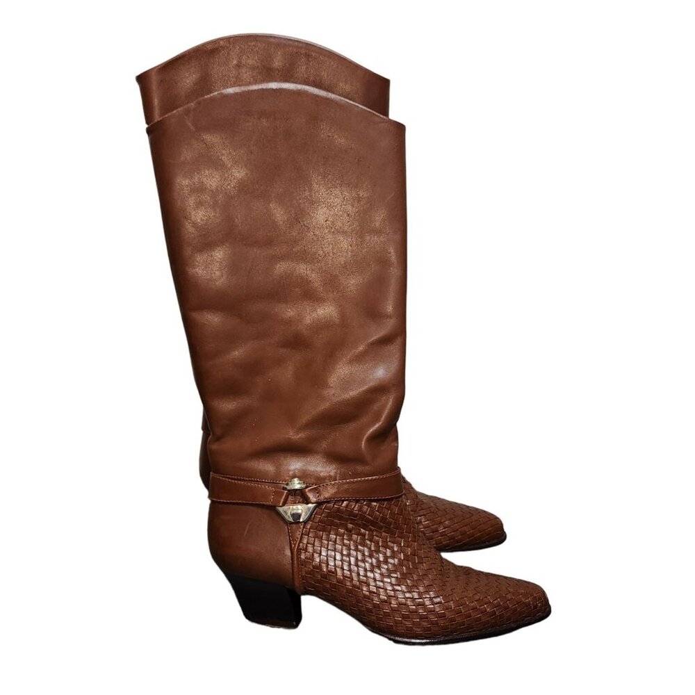 Women's Vintage Shoestrings Vincent Leather Woven Cowboy Boots 6.5 Brazil Made